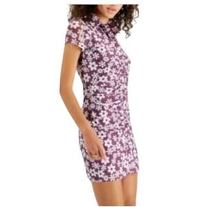 Self Esteem Juniors' Mesh Ruched Shirtdress Medium  Argyle Purple NWT